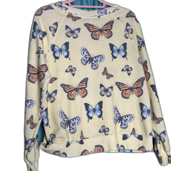 Wildfox NWOT Yellow Flutter Away Butterfly Print Sweatshirt Small - Picture 3 of 7